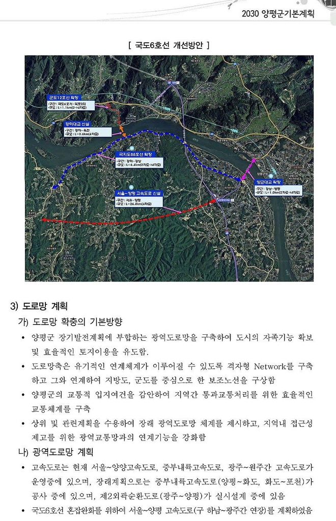 양평고속道 '강상 종점안', 2018년 양평군 기본계획에 담겨