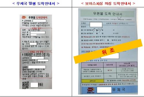 우정사업본부 "보이스피싱 의심 '위조 우편물 도착안내서' 주의"