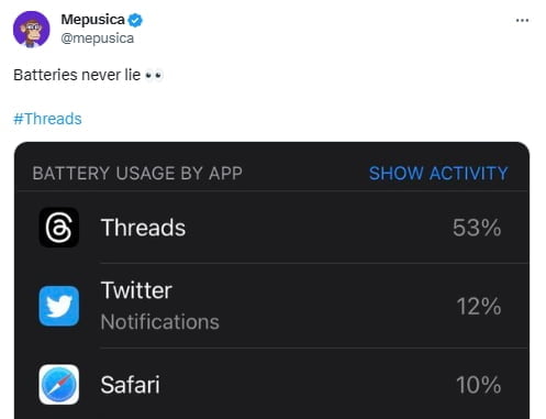 "앗 내 폰 배터리가"...스레드 사용자 불만 속출