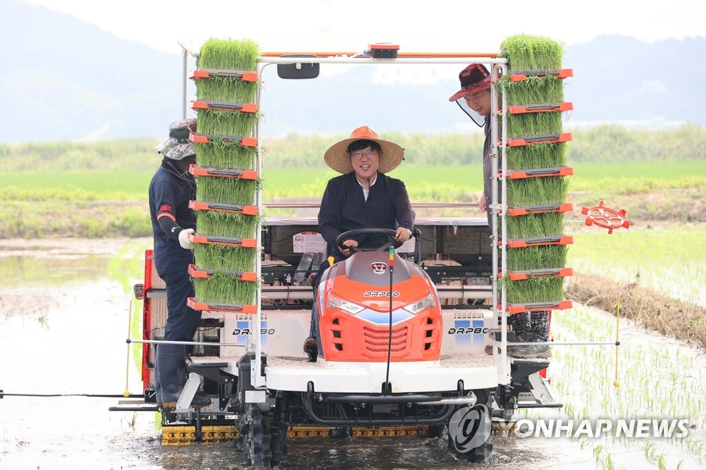 농진청장, 가루쌀 모내기 시연 현장 방문