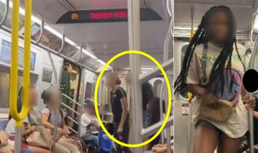 아시아계 부부를 향해 모욕적 발언을 이어가는 10대 흑인 소녀들(왼쪽), 공격하러 달려오는 소녀 중 한 명(오른쪽). 사진=트위터, NYPD 제공