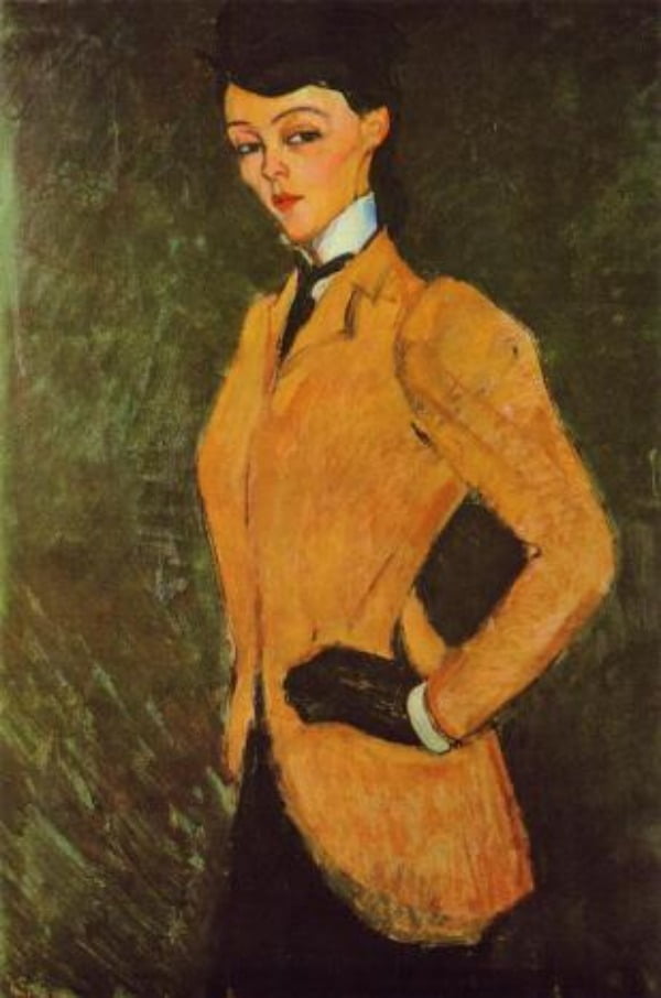 '노란 재킷을 입은 여인'(1909). 모딜리아니는 후원자에게 소개를 받아 처음으로 유료 초상화 제작 주문을 받았다. 하지만 모델은 빨간 재킷을 노란색으로 그렸다는 이유로 그림 구입을 거부했다. /개인소장
