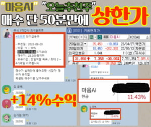 ◈상한가만 고집하는 체험방 “마음AI”적중◈ 다음종목 입장과 동시에 추천