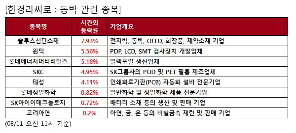 동박 관련 종목 강세... 평균 3.7% 상승