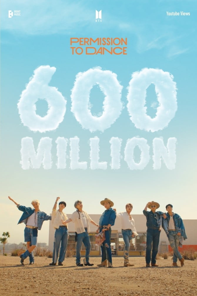 방탄소년단, ‘Permission to Dance’ 뮤직비디오 조회수 6억 뷰 돌파…통산 12번째 6억 뷰 뮤직비디오 보유