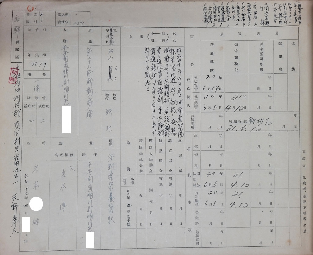 태평양전쟁 때 사망·행방불명된 조선출신 군인·군속 명부 확인