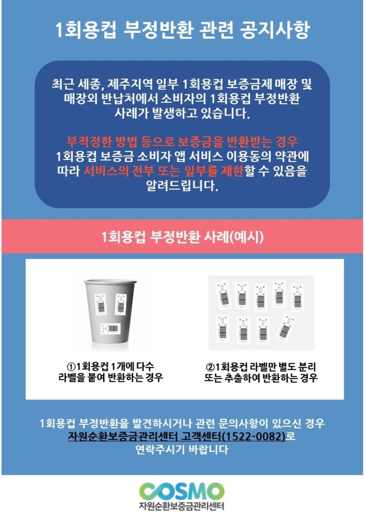 제주 일회용컵 보증금제 8개월…불편 감수하며 서서히 적응중