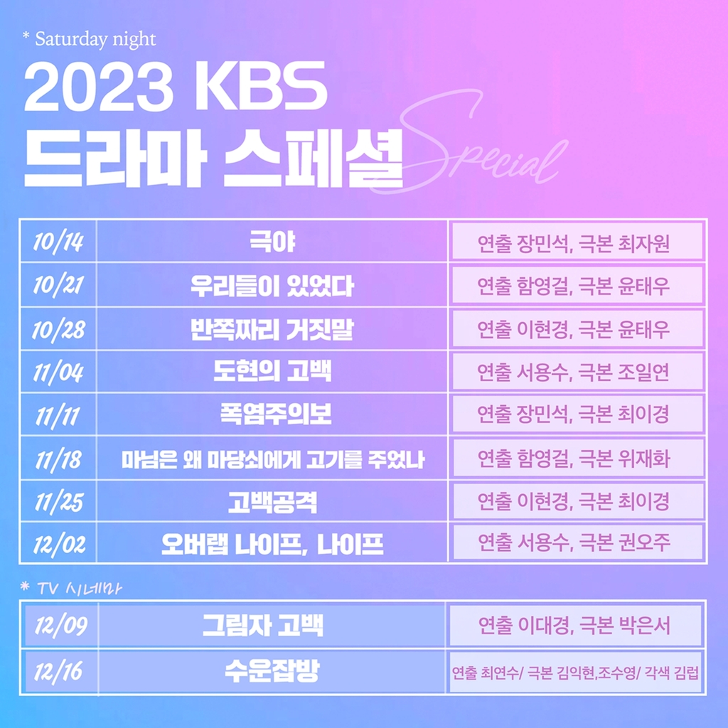 KBS '드라마스페셜·TV시네마' 연말까지 단막극·영화 10편