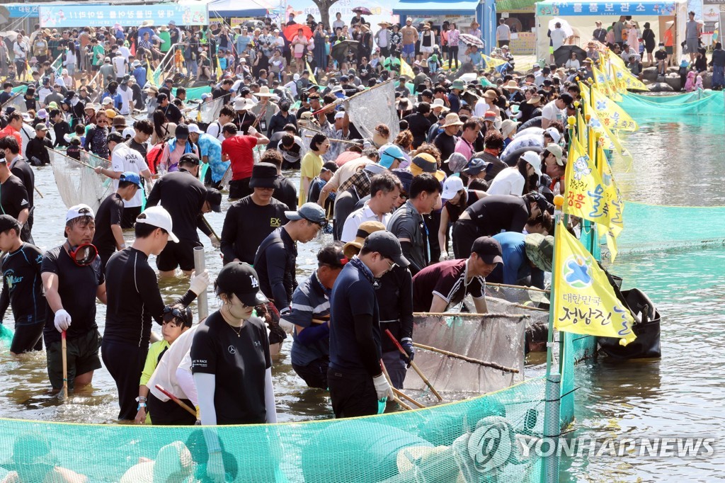 폭염 날리는 장흥 물축제 "대왕장어 잡으러 오세요"