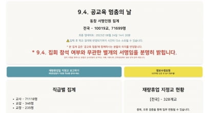 9월 4일 교사 '우회파업'에 7만명 참여 의사…교육부 제동