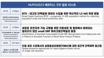 베르티스, HUPO 2023 참가…연구결과 10건 발표