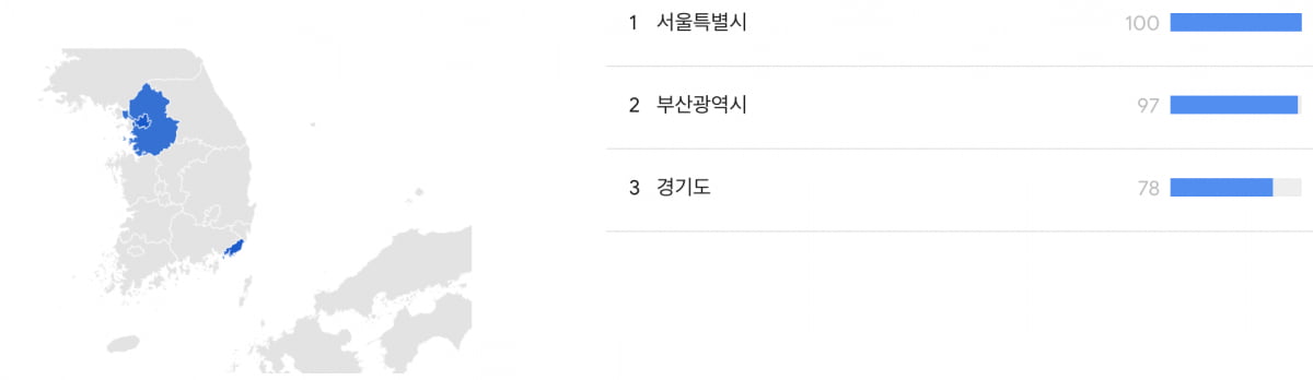 '이재명 검찰' 지역별 관심도. /사진=구글 트렌드
