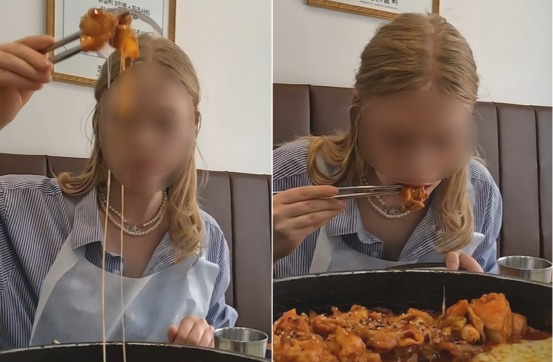 한 외국인이 한국에 방문해 닭갈비 '먹방'을 하는 모습. /사진=유튜브 채널 '웰컴투코리아' 캡처