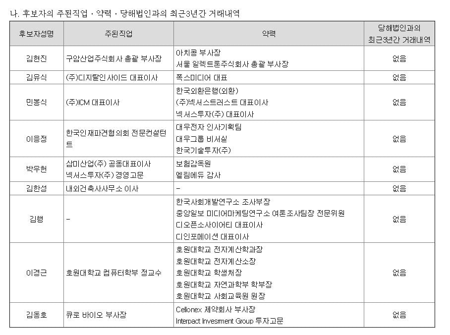 김 후보자의 IC코퍼레이션 사외이사 선임 당시 공시. 자료=금융감독원 전자공시시스템