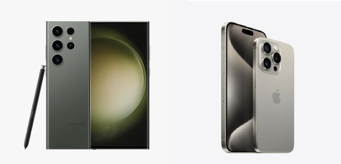 갤럭시S23 울트라와 아이폰15 프로 모델. 사진=삼성전자, 애플 홈페이지