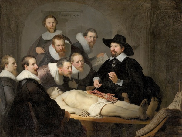 니콜라스 튈프 박사의 해부학 강의(1632). 당시 해부학은 과학 행사이면서도 일종의 공개 공연과도 비슷한 위치였다. /마우리츠호이스 미술관