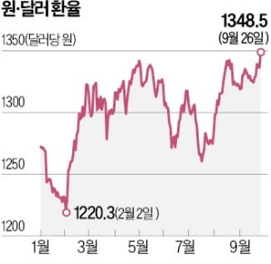 '긴축 발작'…원·달러 환율 1348원 연중 최고