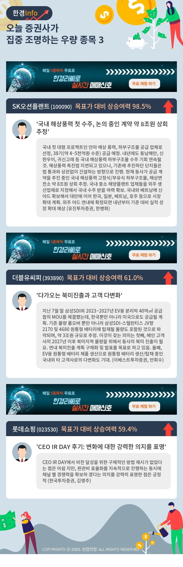 오늘 증권사가 집중 조명하는 우량 종목 3