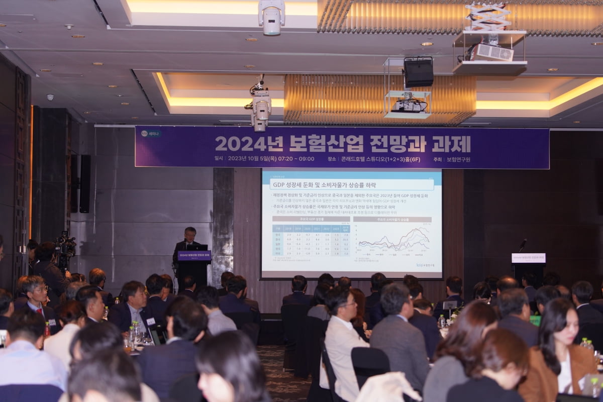 보험연구원은 5일 서울 여의도 콘래드호텔에서 ‘2024 보험산업 전망과 과제’ 세미나를 열었다. 보험연구원 제공