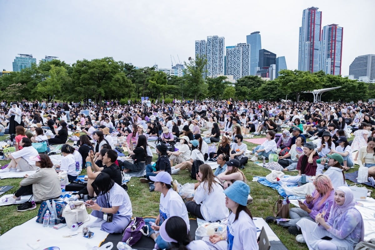 방탄소년단(BTS)의 데뷔 10주년 기념 행사가 열린 지난 6월 서울 여의도 한강시민공원을 찾은 내외국인들이 행사를 즐기고 있는 모습. /영등포구청