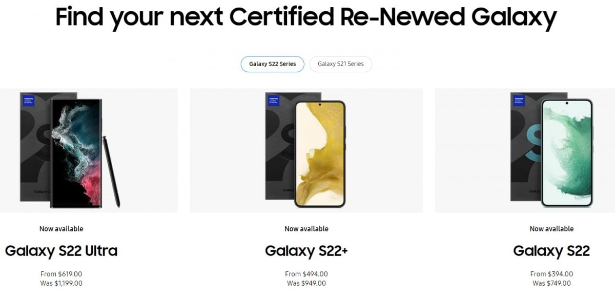 미국 삼성닷컴의 '리뉴드폰' 판매 화면