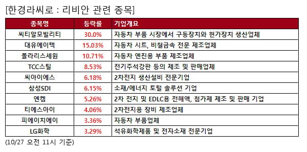 씨티알모빌리티,대유에이텍,폴라리스세원,TCC스틸,씨아이에스,삼성SDI,엔켐,티에스아이,피에이치에이,LG화학