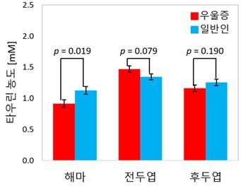 우울증 여성 해마 속 타우린 농도, 일반인보다 20% 낮아