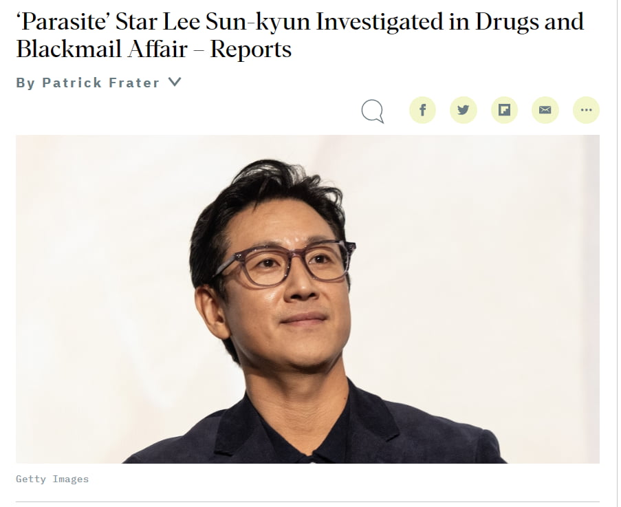  'Parasite’ Star Lee Sun-kyun Investigated in Drugs and Blackmail Affair – Reports' 기사(10월 20일자 보도, 버라이어티)