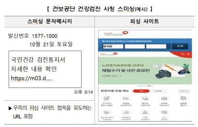 건보공단 "건강검진 앞두고 공단 사칭 사기 문자 주의하세요"