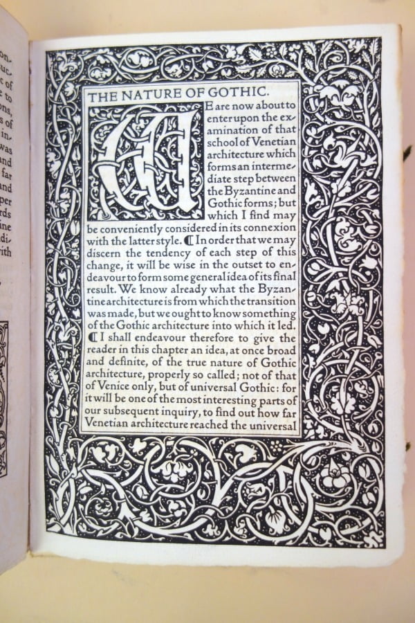 Morris' Kelmscott Press Printing of Ruskin's "The Nature of Gothic": A Manifesto for the Arts & Crafts Movement, 1892
Jeremy Norman Collection 