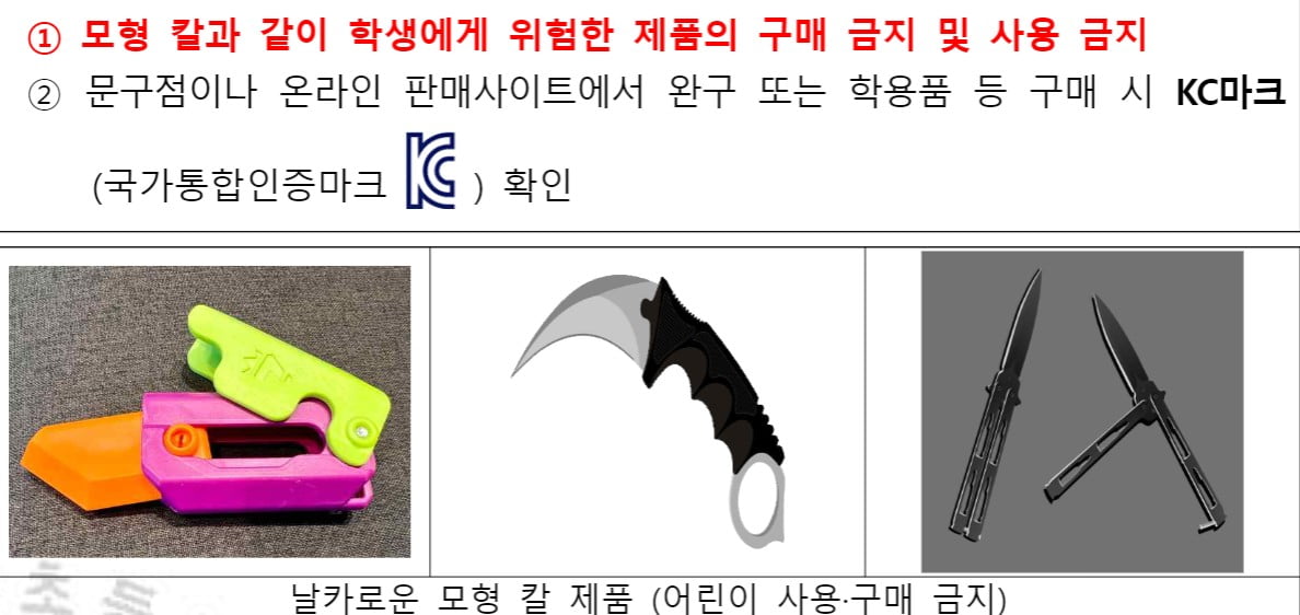 학부모에게 당근칼 사용을 금지한다는 내용을 전한 안내문/사진=학교 안내문 캡처