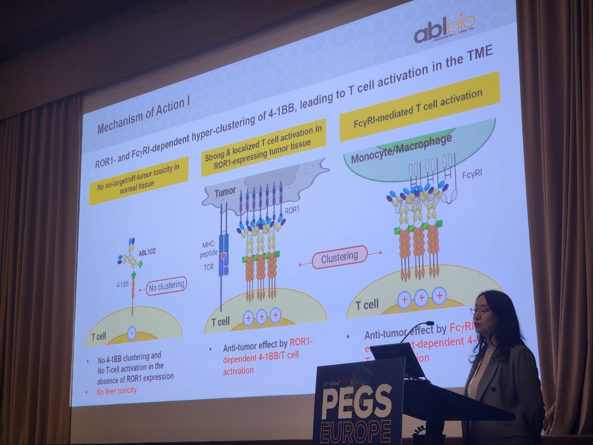 에이비엘바이오 관계자가 PEGS 유럽에서 ABL102 비임상 결과를 발표하고 있다. 에이비엘바이오 제공