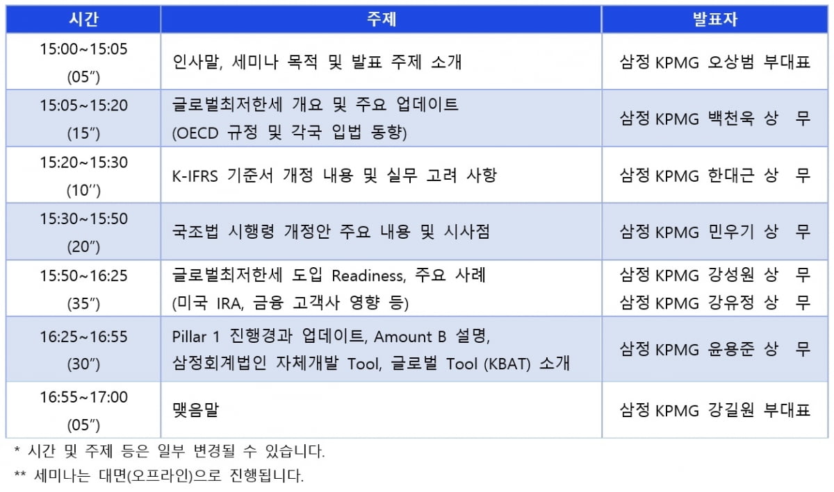 삼정KPMG, 다음달 4일 '글로벌 최저한세 대응전략 세미나' 개최