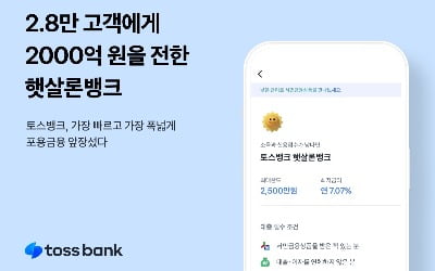 토스뱅크, 햇살론뱅크 출시 3개월 만에 2000억원 대출공급