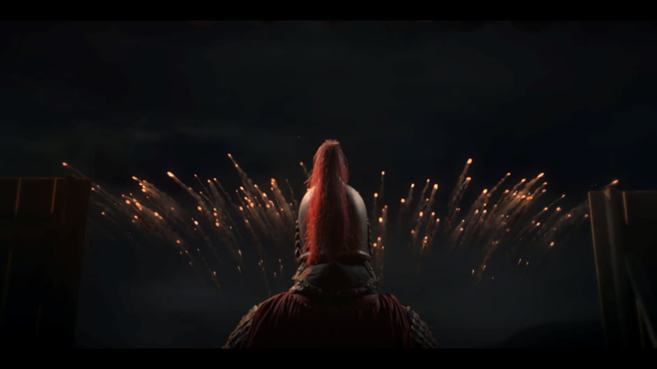 스타트업 비브스튜디오스가 3차원(3D) 불꽃 컴퓨터그래픽(CG)로 흥화진을 향한 공격 장면을 구현했다. /비브스튜디오스 제공
