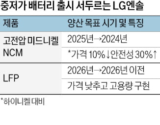 중저가 미드니켈 배터리…LG엔솔, 양산 1년 앞당겨