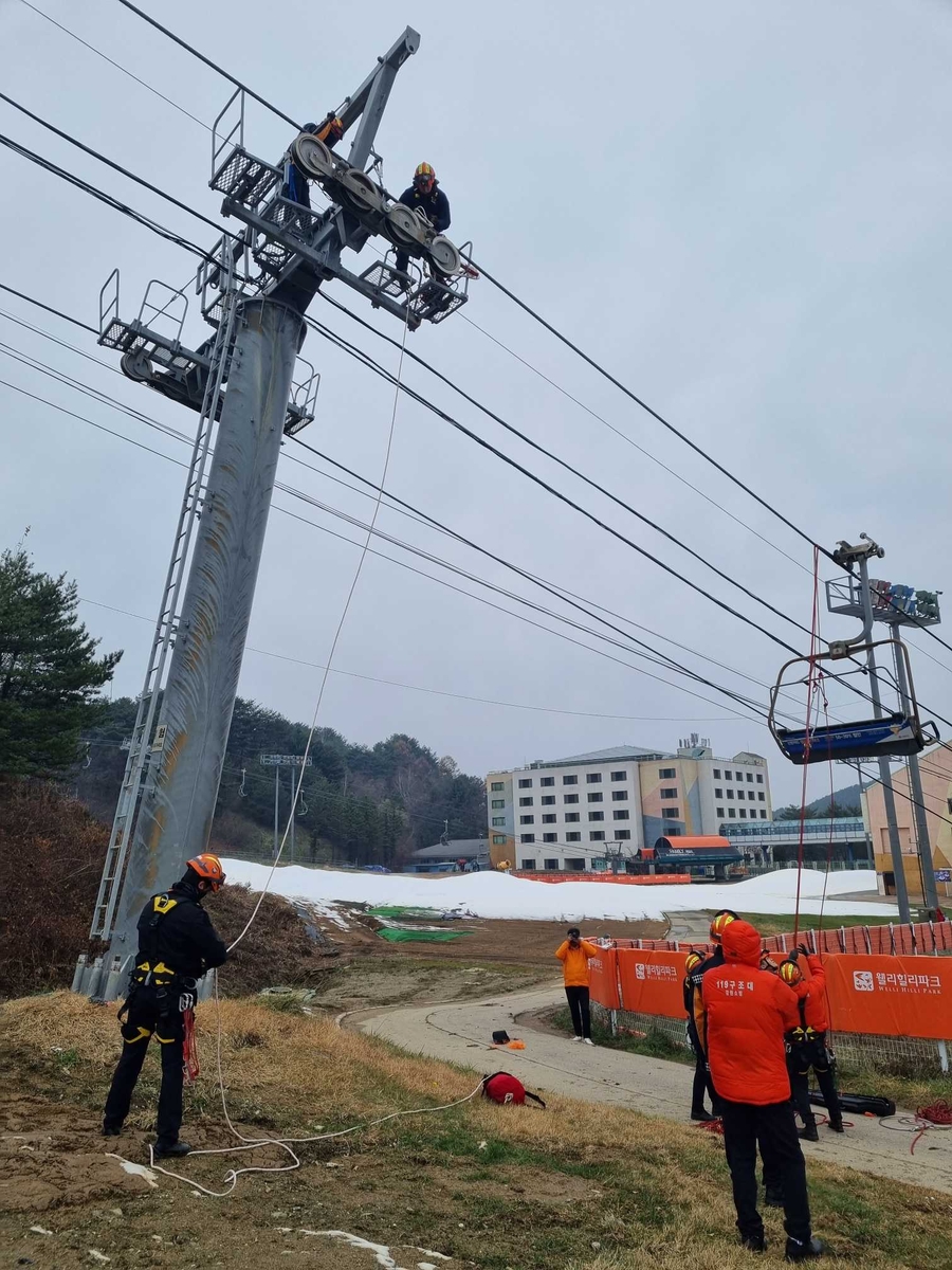 2024강원동계청소년올림픽 앞두고 횡성서 리프트 사고 대비 훈련