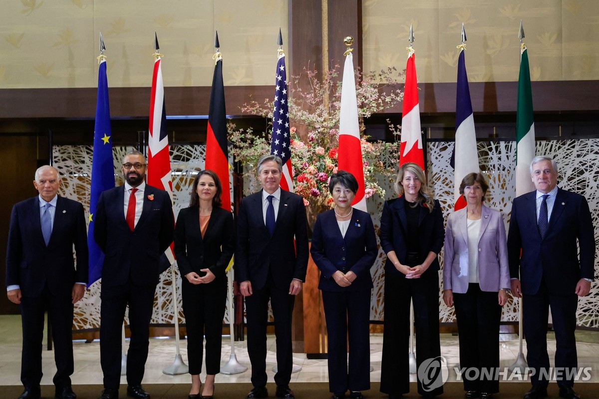 日외무상 "G7, 인도적 교전 중지 지지…인질 즉시 석방 요구"