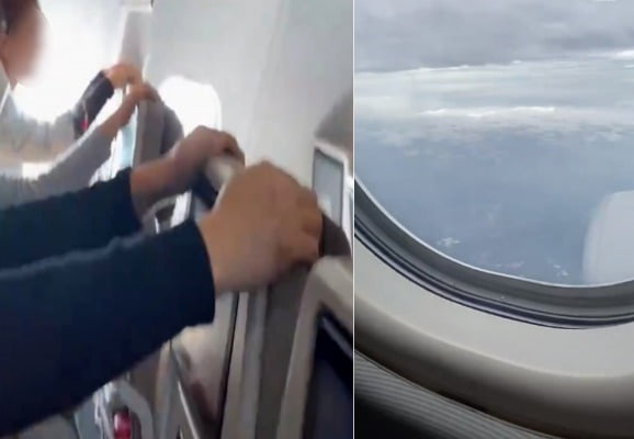 비상 착륙 전 심한 흔들림으로 좌석을 꽉 잡고 있는 승객들의 모습. /사진=웨이보 캡처