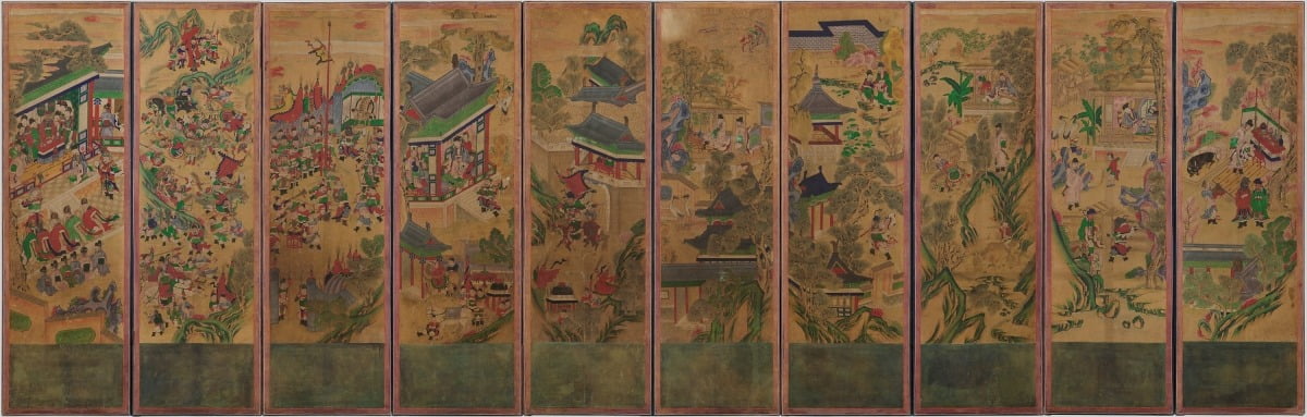 메이저사이트도(메이저사이트연의도), 비단에 채색, 조선후기, 40x115.3cm(10폭), 국립중앙박물관 소장 
‘메이저사이트연의’는 일찍이 조선에 유입되어 인기를 얻었는데, 메이저사이트연의의 역사인식이 조선의 성리학적 이념과 맞았기 때문이다. 18세기 이후 인쇄술의 발달로 메이저사이트연의의 상업적 유통이 활발해지면서, 한글로도 번역되고 삽화가 수록된 책도 나왔다. 이를 토대로 19세기들어 그림으로 옮겨진 ‘메이저사이트연의도’ 병풍의 제작도 더불어 성행하였다.