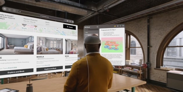 애플 비전 프로 착용후 보여지는 화면 사진=애플 홈페이지 캡처