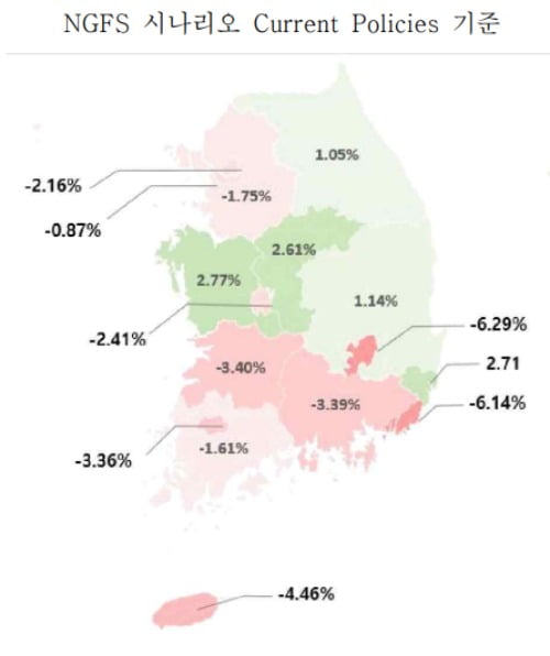 기후변화 대응 없을 경우 부가가치 영향. 자료=한국은행.