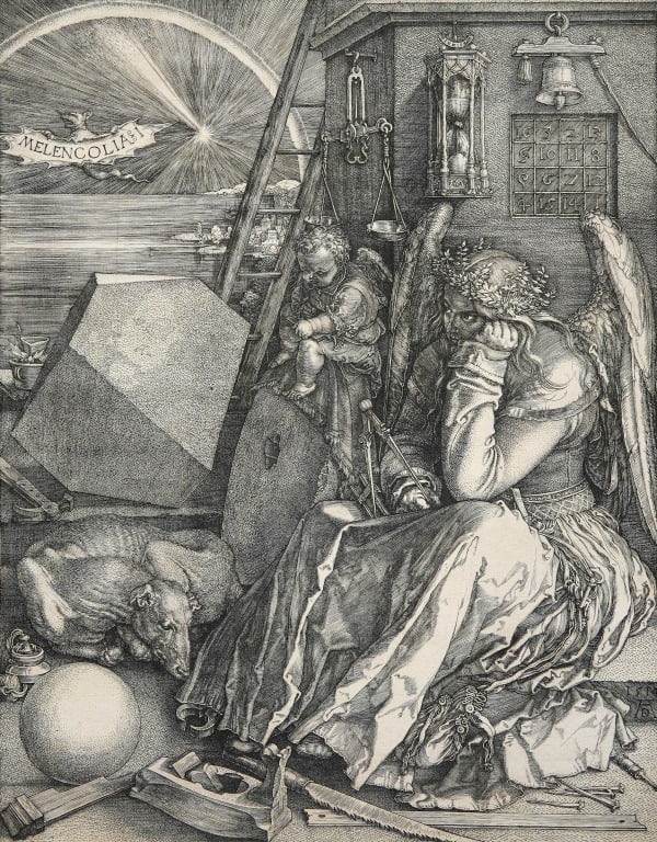 뒤러, 멜랑콜리아 Ⅰ,1514년, 동판화, 오토쉐퍼박물관 소장 /국립세계문자박물관 제공