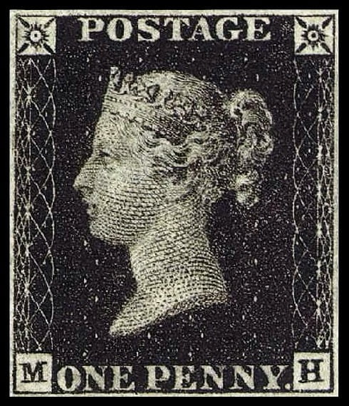 <그림 4> First world postal stamp ever issued : the Penny Black, Great Britain, 1840. In Wikipedia.