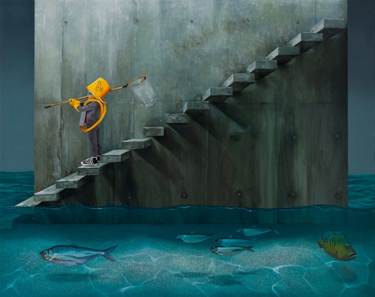 Fish in the cellar, acrylic on canvas, 725x91cm, 2022