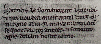 중세 시대 도서에 적힌 필경사의 광고 문구. “책에 관심이 있으면 나를 찾아와라”는 내용이 적혀 있다. 