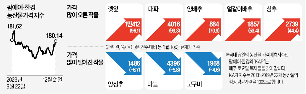 깻잎값 1주새 두 배…물가 불 지핀 '冬장군' 