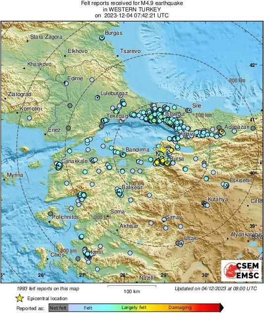 튀르키예 서부 이스탄불 앞바다서 규모 4.9 지진