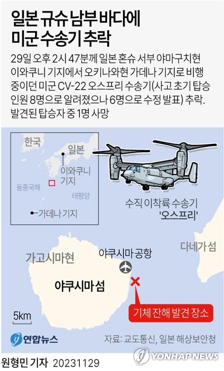 '日 추락' 美오스프리 실종자 시신·기체 일부 바다서 발견