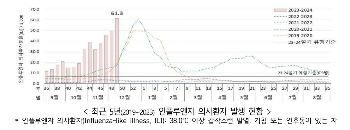 독감 환자수 최근 5년새 최다…소아·청소년서 유행기준의 20배